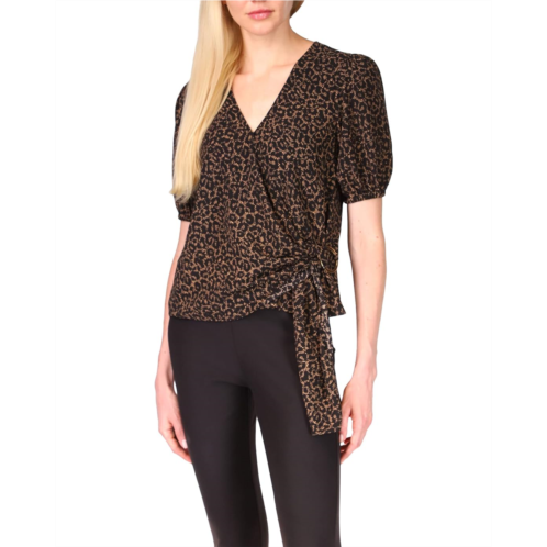 Michael Michael Kors Cheetah Short Sleeve Wrap Top