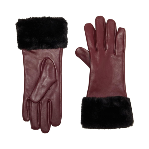 Badgley Mischka Leather Gloves w/ Faux Fur Cuff