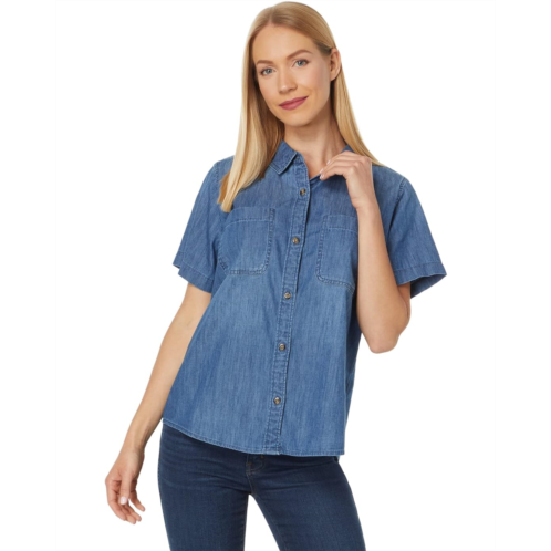 L.L.Bean Womens LLBean Heritage Washed Denim Lightweight Shirt Short Sleeve