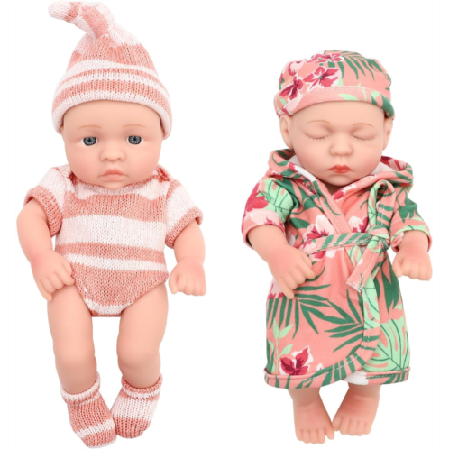 ONEST 2 Sets 7 Inch Dolls Cute Baby Dolls Include 2 Pieces Baby Mini Dolls, 2 Sets Handmade Doll Clothes