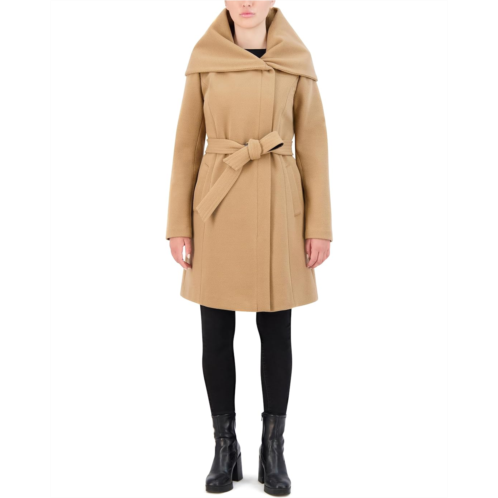 Cole Haan Belted Asymmetric Zip Front Soft Twill Coat