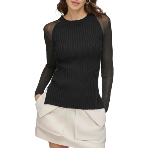 Womens DKNY Long Sleeve Sheer Yarn Combo Sweater
