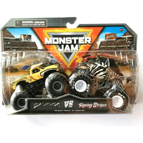 Monster Jam Bulldozer vs Racing Stripes, 1:64 Scale Double Pack Series 18
