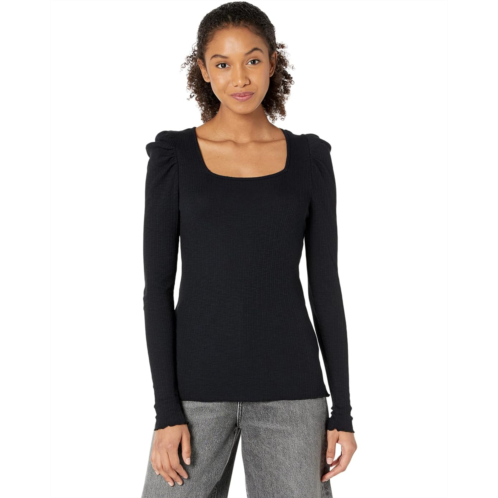 SUNDRY Square Neck Ribbed Long Sleeve Tee in Cotton Modal