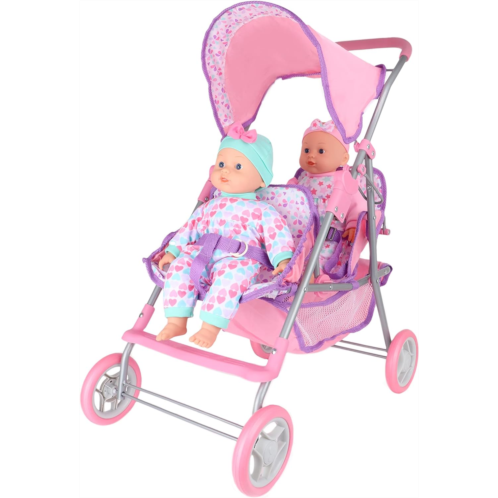Gigo Dream Collection 14 Twin Doll Stroller - Two Baby Dolls Included in Gift Box