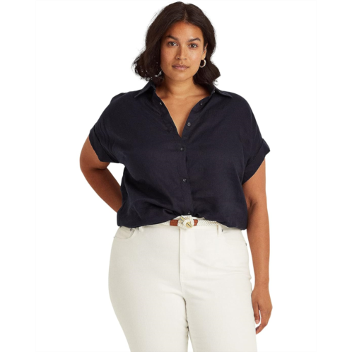 POLO RALPH LAUREN Womens Lauren Ralph Lauren Plus Size Linen Dolman-Sleeve Shirt