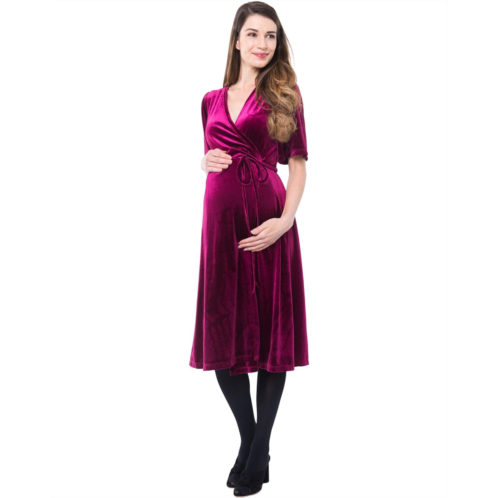 NOM Maternity Genevieve Maternity + Nursing Velvet Wrap Dress