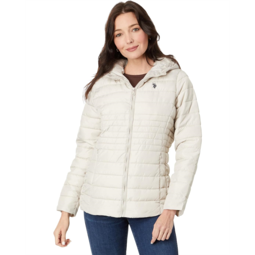 U.S. POLO ASSN. Mixed Quilting Hooded Puffer with Cozy Faux Fur Lining