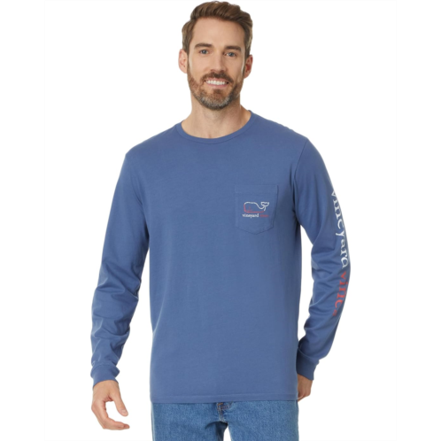 Mens Vineyard Vines Long Sleeve Burgee Vintage Whale Pocket Tee
