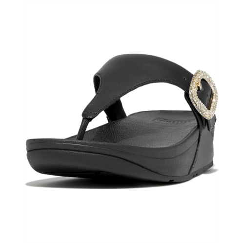 FitFlop Lulu Crystal-Buckle Leather Toe-Post Sandals