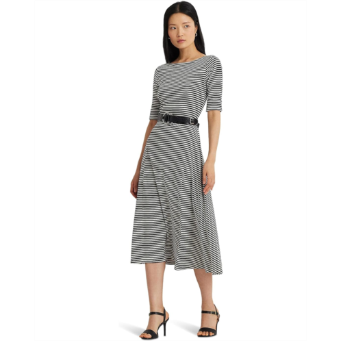 POLO RALPH LAUREN Womens Lauren Ralph Lauren Striped Stretch Cotton Midi Dress