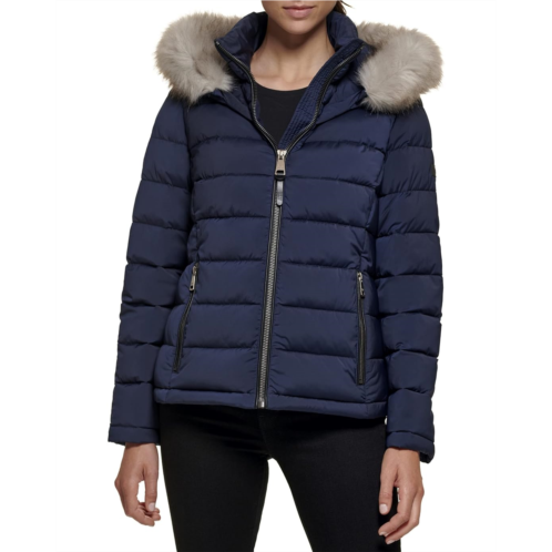 DKNY Faux Fur Trim Hooded Puffer