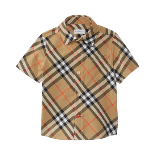 Mens Burberry Kids Owen Check Short Sleeve Button Down Shirt (Little Kid/Big Kid)