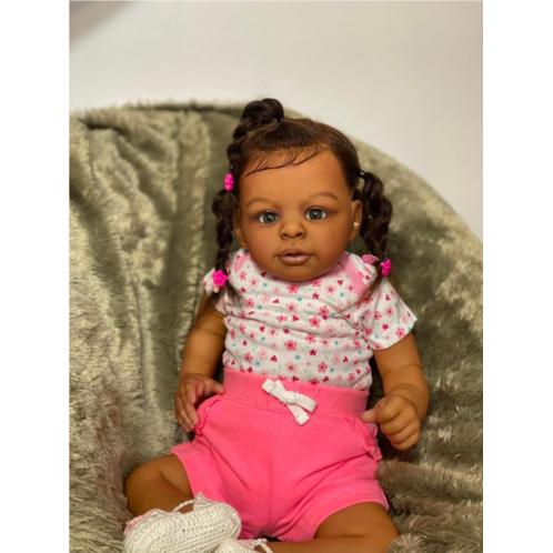 RXDOLL Soft Vinyl Full Body Silicone Reborn Baby Dolls Black Girl 21 inch Lifelike African American Reborn Girl Doll Biracial Newborn Baby Doll Anatomically Correct