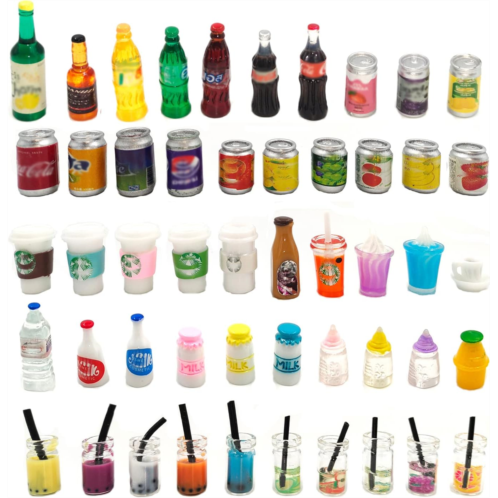 Atoyzybin 50Pcs Miniature Drink Bottles Adults Dollhouse Soda Pop Cans Pretend Play Kitchen or Supermaket Game Party Accessories Toys for Boys and Girls Kitchen Cooking Game Party Favors (50