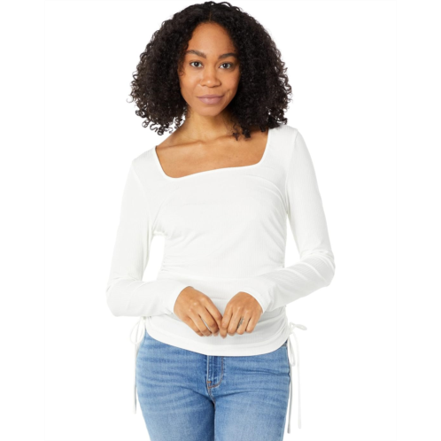 WAYF TTYL Ruched Brushed Rib Knit Long Sleeve Top