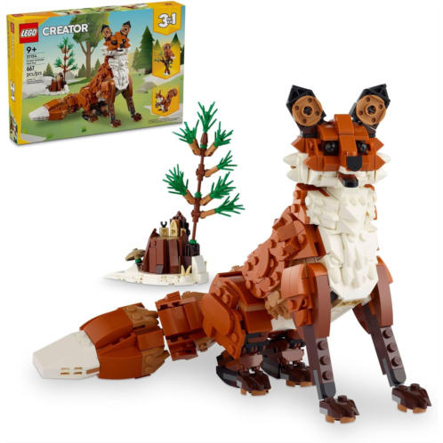 LEGO Creator 3 in 1 Forest Animals: Red Fox Toy, Transforms to Owl Toy Figure or to Squirrel Toy, Woodland Figures Set, Play and Display Gift Idea for Boys and Girls Ages 9 Years O