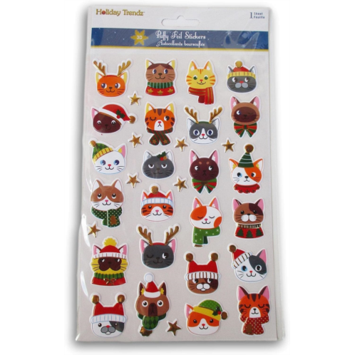 Christmas Crafts Christmas Cats and Stars Puffy Foil Stickers for Crafts, Cardmaking, Scrapbooks & More - 32 Pc