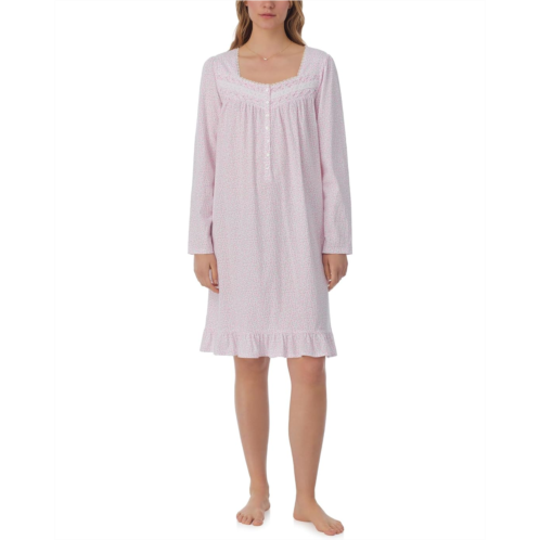 Womens Eileen West Cotton Knit Long Sleeve Short Gown