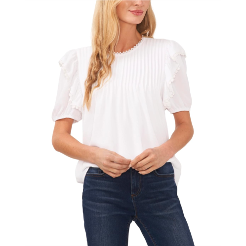 Womens CeCe Crew Neck Pin Tuck Blouse with Ruffles