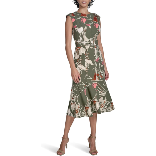 Calvin Klein Printed Scuba Crepe Belted Midi