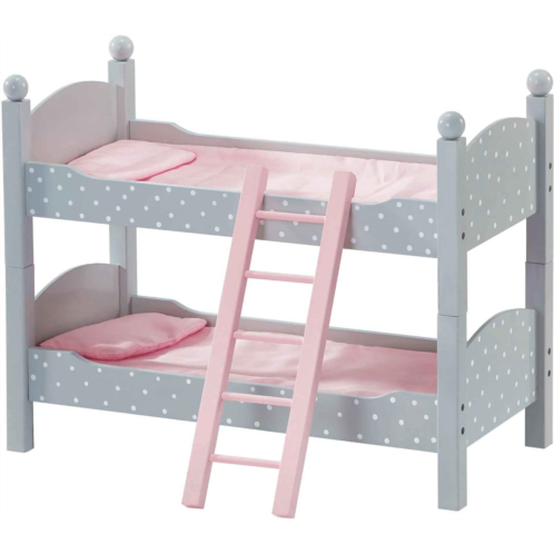 Olivias Little World 18 in. Doll Wooden Convertible Bunk Bed Stacked on Top or Unstacked as Two Single Beds, Gray with White Polka Dots and Pink Accents