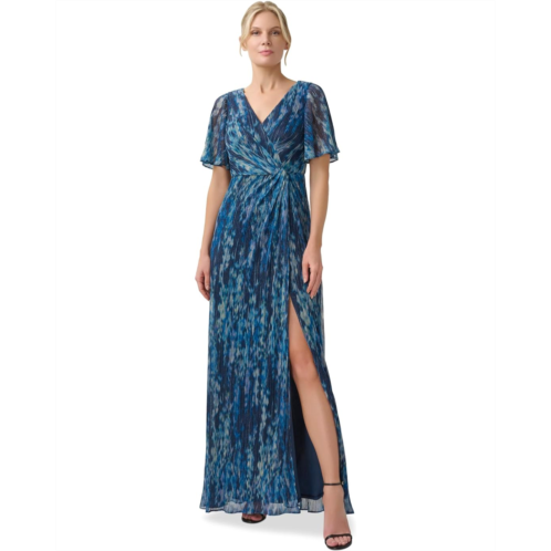 Adrianna Papell Long Crinkle Metallic Gown