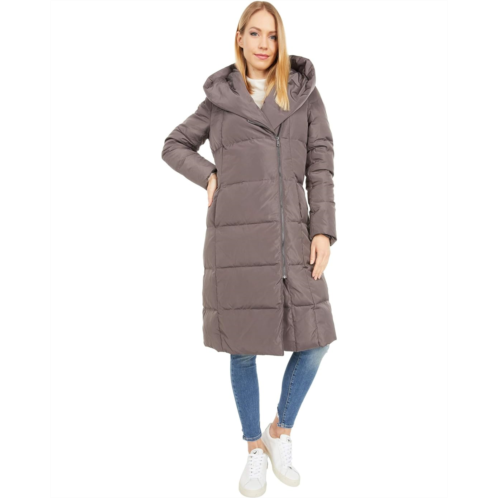 Womens Cole Haan Zip Front Down Coat w/ Dramatic Oversized Hood