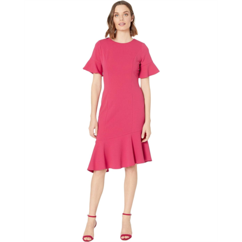 Adrianna Papell Knit Crepe Ruffle Midi Dress w/ Bell Sleeve