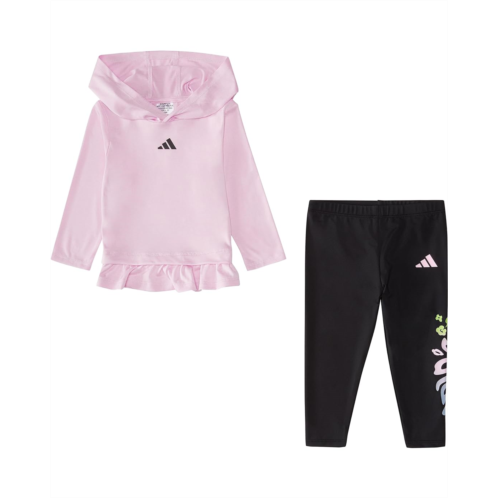 Adidas Kids Long Sleeve Hooded Poly Melange Top Graphic Tights Set (Toddler/Little Kids)