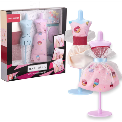 BANDAI 40433 Harumika Fashion Design for Kids-Craft Your Own Catwalk Looks with This Creative Kit-Double Torso Set-Yummy All Over Style Includes Reusable Mannequin, Fabric and Acce