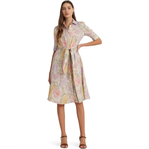 POLO RALPH LAUREN Womens Lauren Ralph Lauren Floral Tie-Front Linen Shirtdress