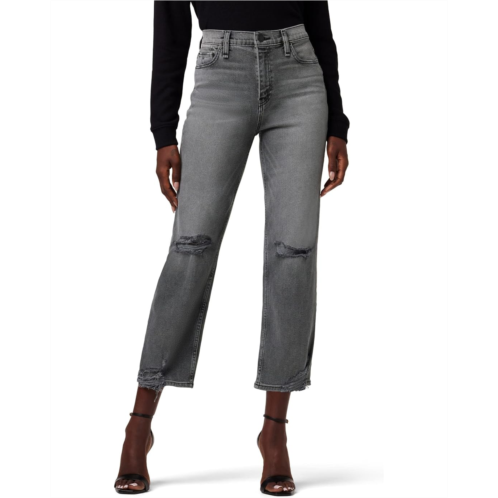 Womens Hudson Jeans Remi High-Rise Straight Crop in Stone Grey Destructed