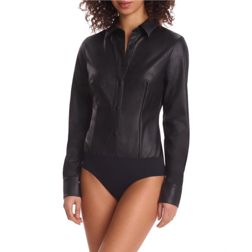 Womens Commando Lightweight Faux Leather Button-Down Bodysuit FLT400