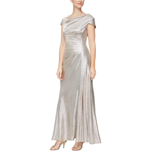 Womens Alex Evenings Long A-Line Metallic Knit Gown