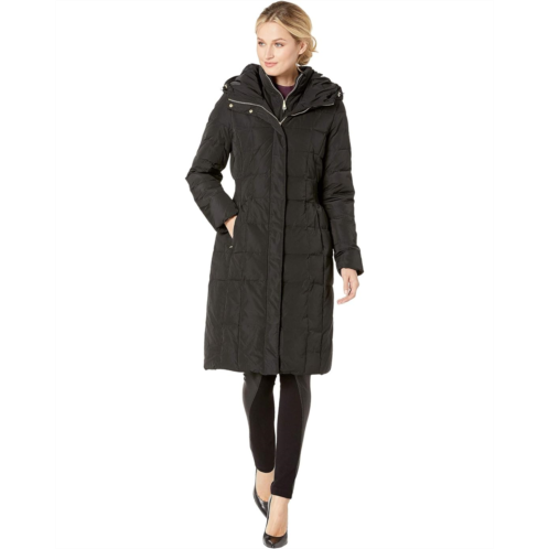 Cole Haan Quilted Down Coat with Bib Elasticated Side Waist Detail and Oversized Hood