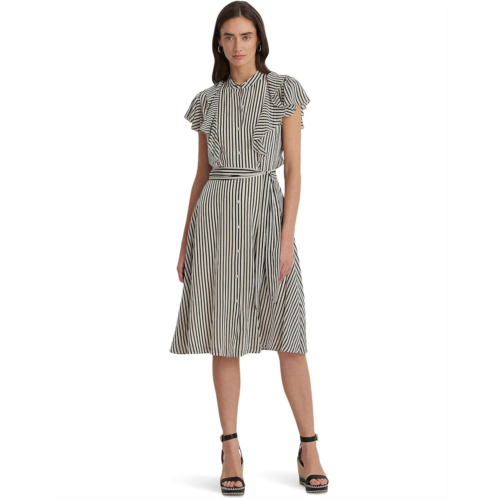 POLO RALPH LAUREN Womens Lauren Ralph Lauren Striped Belted Chiffon Shirtdress