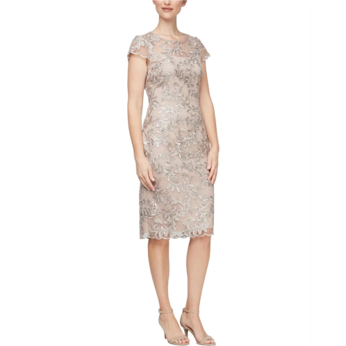 Alex Evenings Short Embroidered Dress with Cap Sleeve