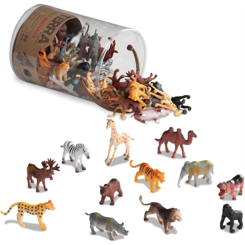 Terra by Battat - 60 Pcs Wild Creatures Tube - Realistic Mini Animal Figurines - Lion, Hippo, Tiger, Bear & More Safari Animals - Plastic Educational Toys for Kids and Toddlers 3 Y