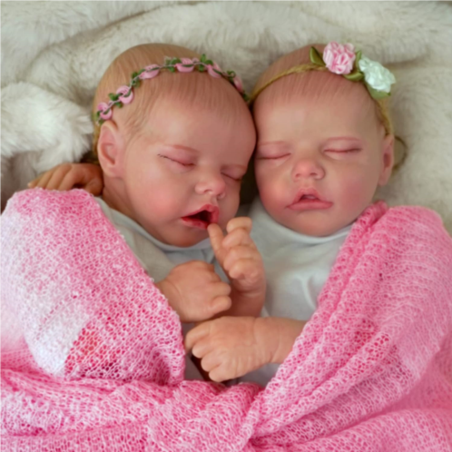 Mire & Mire Reborn Baby Dolls Twins, Lifelike Reborn Baby Dolls, 17 Inches Baby Doll Maren and Monica, Full Vinyl Body Poseable Real Life Reborn Babies Toddler with Feeding Kit Gift Box for Ki