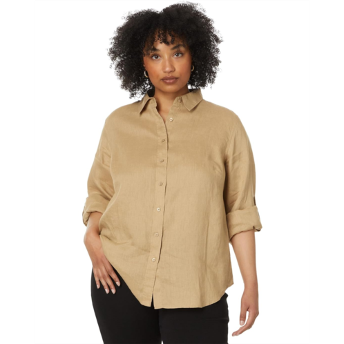 POLO Ralph Lauren Womens LAUREN Ralph Lauren Plus-Size Linen Roll Tab Sleeve Shirt