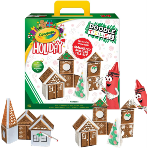 CreateOn Crayola Holiday Gingerbread House Magnetic Tiles, Magnetic Kids Building Toys, Educational Stem Toys for Ages 3+, 24-Piece Set