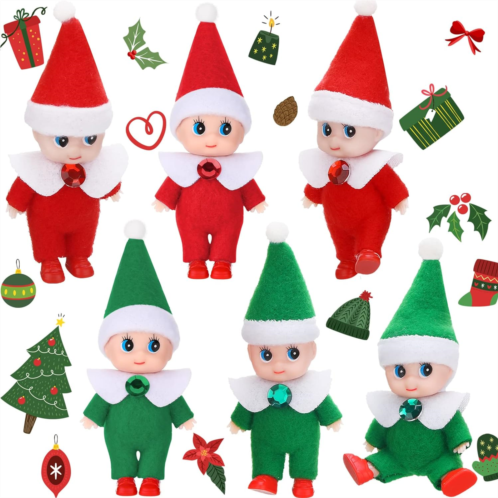 Skylety 6 Pieces Christmas Elf Dolls Christmas Baby Twin Elf Doll Toys Boy and Girl Doll Christmas Miniature Accessories for New Year Christmas Stocking Stuffers (Red, Green)