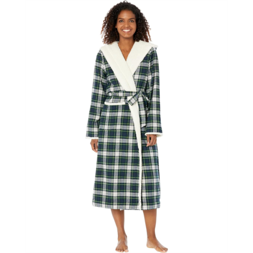 L.L.Bean Womens LLBean Scotch Plaid Flannel Sherpa Lined Long Robe