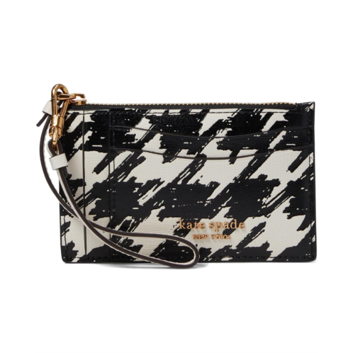 Kate Spade New York Morgan Painterly Houndstooth Embossed Saffiano Leather Coin Card Case Wristlet