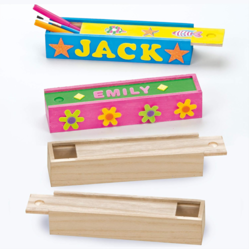 Baker Ross Decorate Your Own Wooden Case, Plain Wood Pencil Kids To Design and Paint (Box of 4), 20cmx5cmx4cm,EC1247