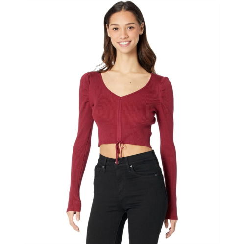 Madden Girl Long Sleeve V-Neck Puff Shoulder Top with Ruching