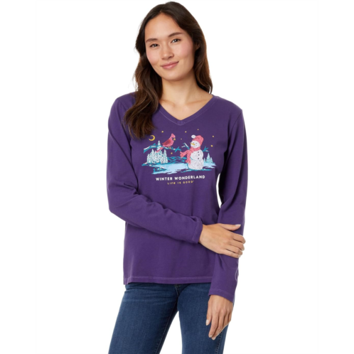 Womens Life is Good Winter Wonderland Long Sleeve Crusher Vee