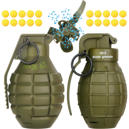 LsuBhef 2Pcs Toy Hand Grenade for Tactical Game with 20 Round Ammo Model Battle Fake Grenade Toys for Outdoor Sport Role Play Prop Game,14+ and Adults,Green