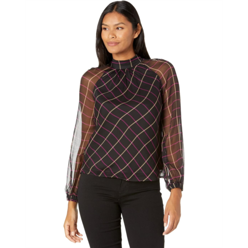 MILLY Sioane Windowpane Chiffon Top